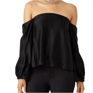 ELIZABETH and JAMES | Black Satin Nolita Off the shoulder Blouse | Medium